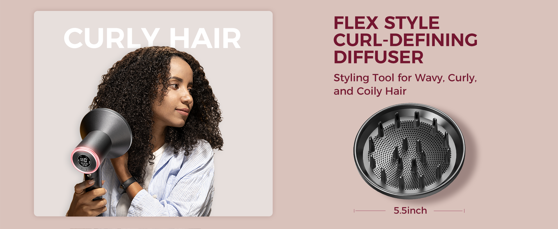 The goolioo high speed hair dryer has a flex style curl-defining diffuser