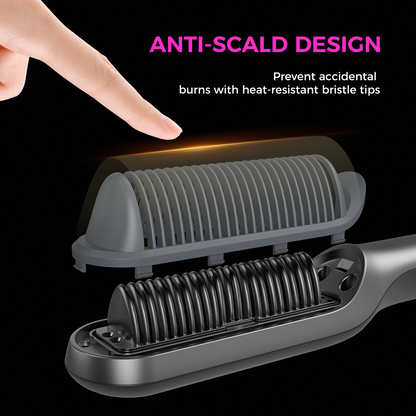 Goolioo Hair Straightener Brush, Ionic Hair Straightening Brush, Anti-Scald, Ceramic Coating, Black