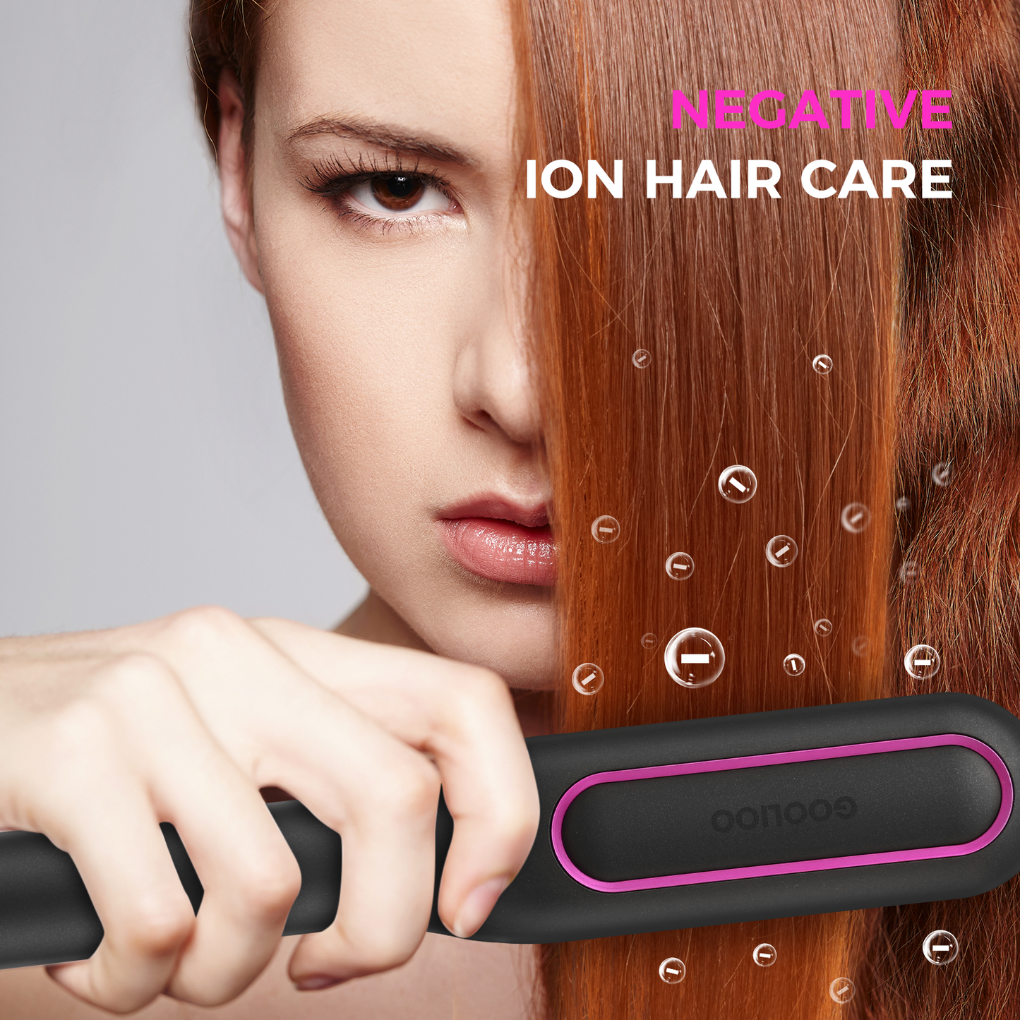 Goolioo Hair Straightener Brush, Ionic Hair Straightening Brush, Anti-Scald, Ceramic Coating, Black